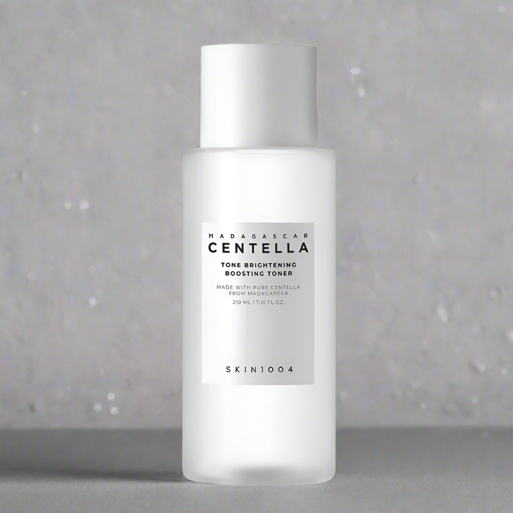 Skincare bottle labeled 'Madagascar Centella' on a white background